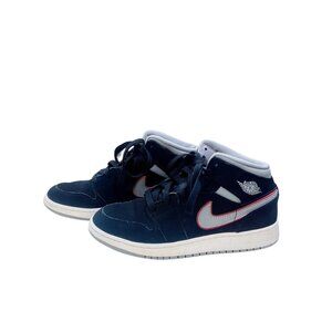 Nike Air Jordan 1 Mid Obsidian Blue White Red Sneakers With COA size 5